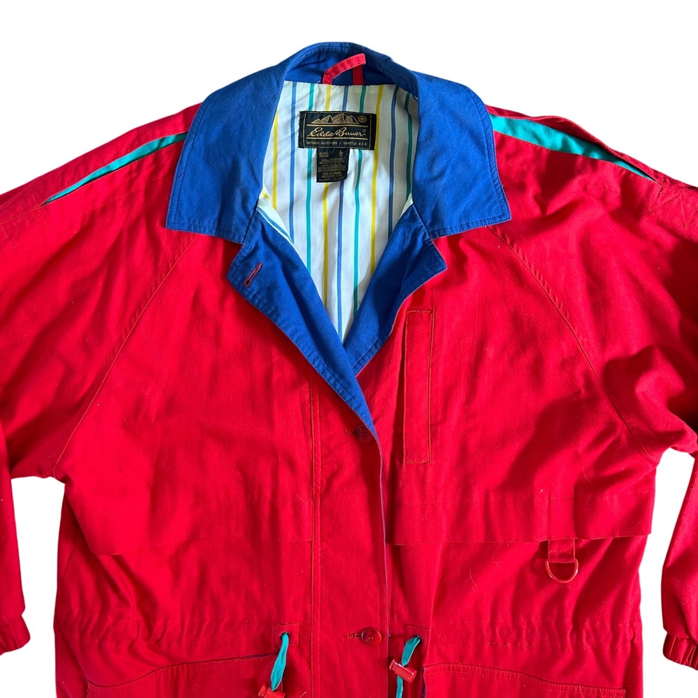 Vintage Eddie Bauer Red Cotton‎ Oversized Jacket Women's Size Lwrge - Picture 4 of 8